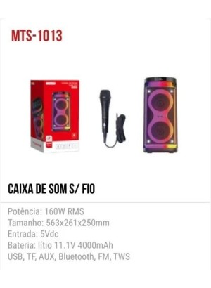  CAIXA DE SOM BLUETOOTH MTS-1013 160W (R#)