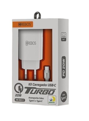 KIT CARREGADOR TURBO PD 20W TIPO C PARA TIPO C HS-363C R(#)