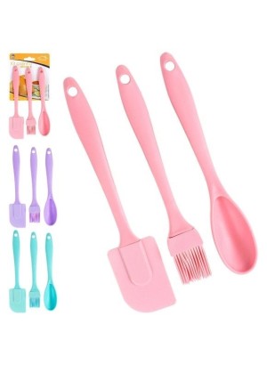 Kit Culinário 3 Peças Silicone - Espátula Pincel E Colher